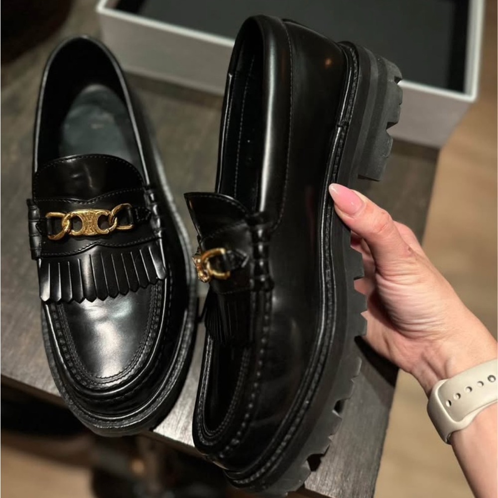 Celine Margaret Chunky Black Gold Loafers (EUC)